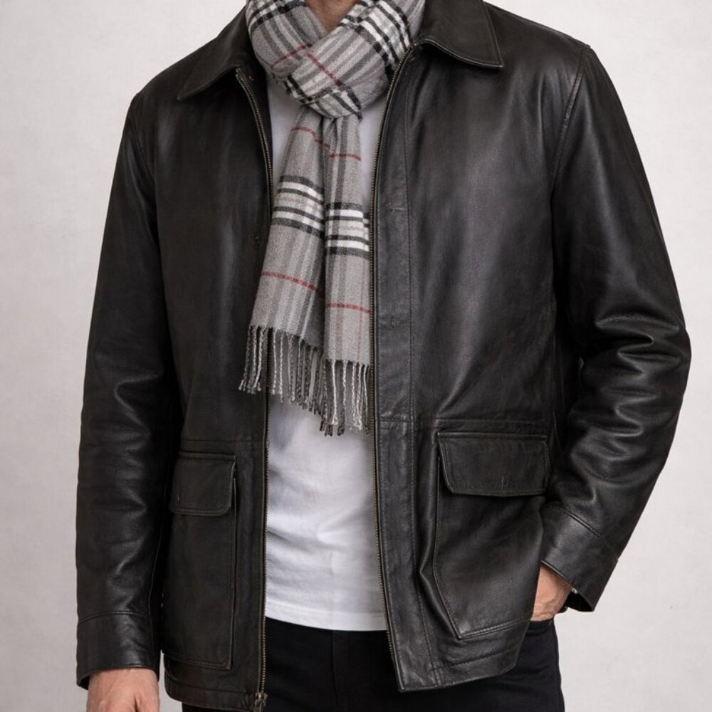 Colebrook Lined Signature Distressed Leather Coat & Scarf XL Like New